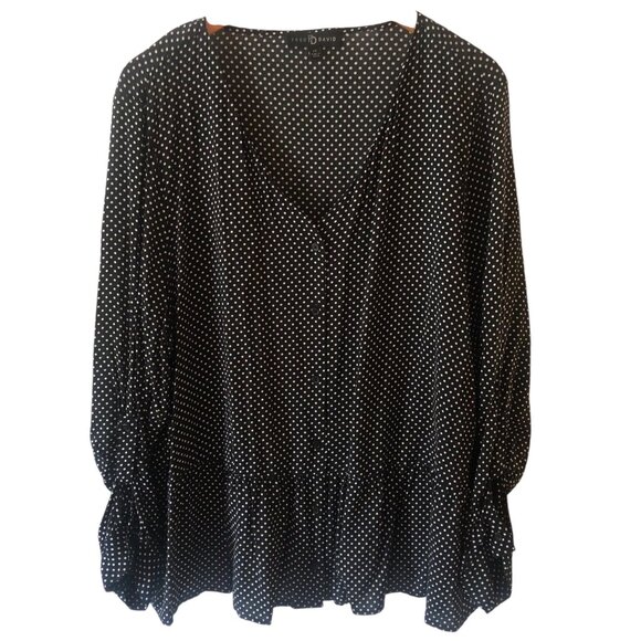 Women's Plus Size Fred David Black & White Polka Dot Blouse Size 2X - Picture 1 of 5